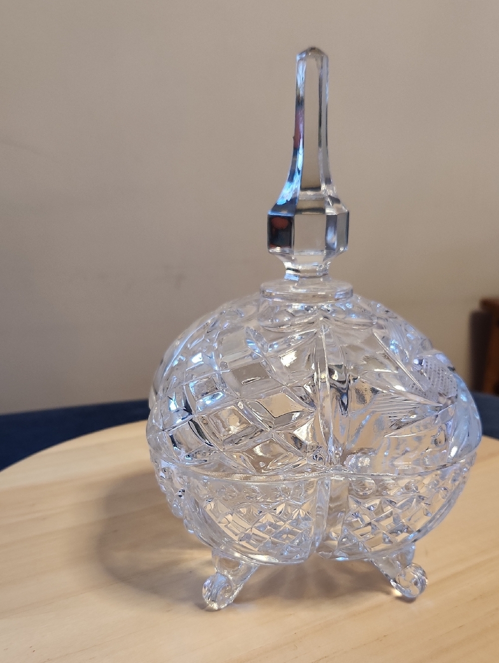 Vintage Cut Crystal Covered Candy Dish - Clear 8.5"